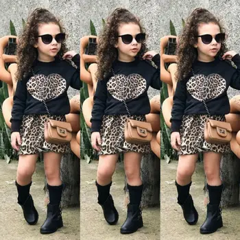 2020 Noua Moda Copilul Mic Copil Fata De Iarna Haine Cu Maneci Lungi Leopard Topuri Tricou Rochie Fusta Costume